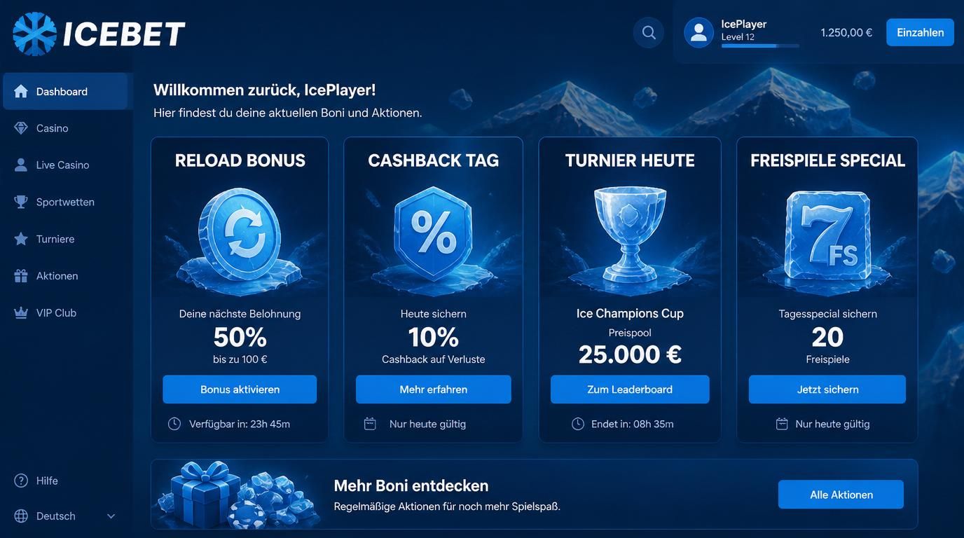 Dashboard mit wöchentlichen Bonus-Angeboten und Specials