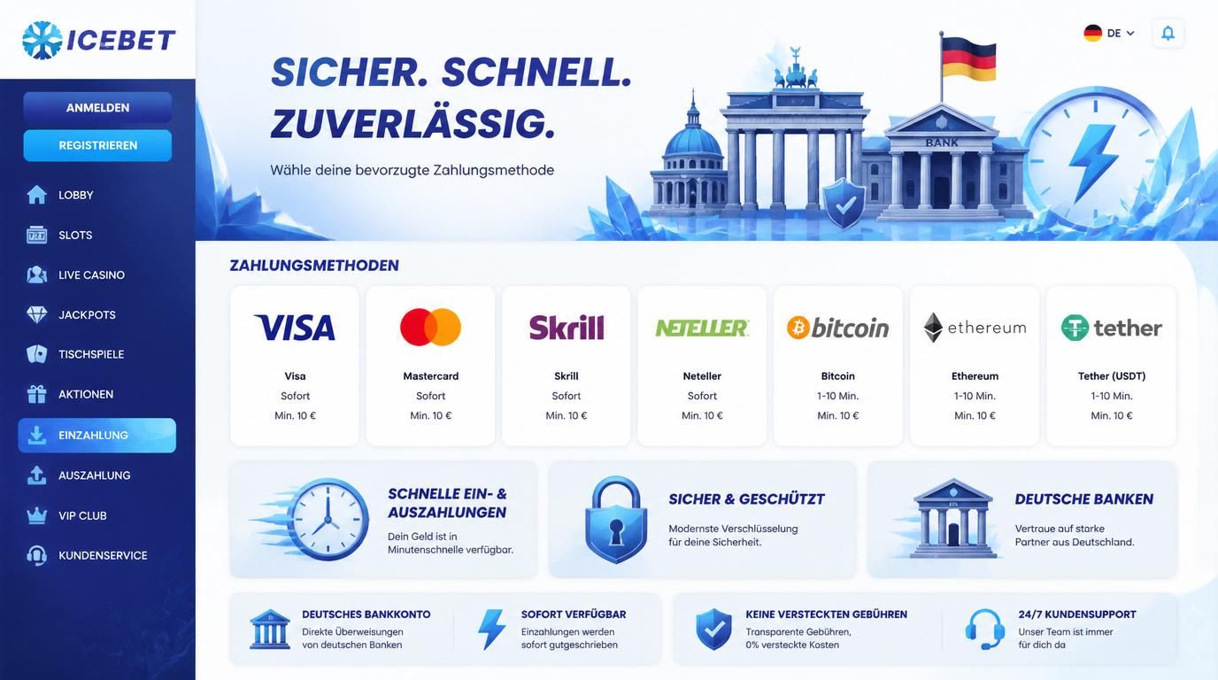 Bild zeigt verschiedene schnelle Einzahlungsmethoden und deren Symbolik in Deutschland