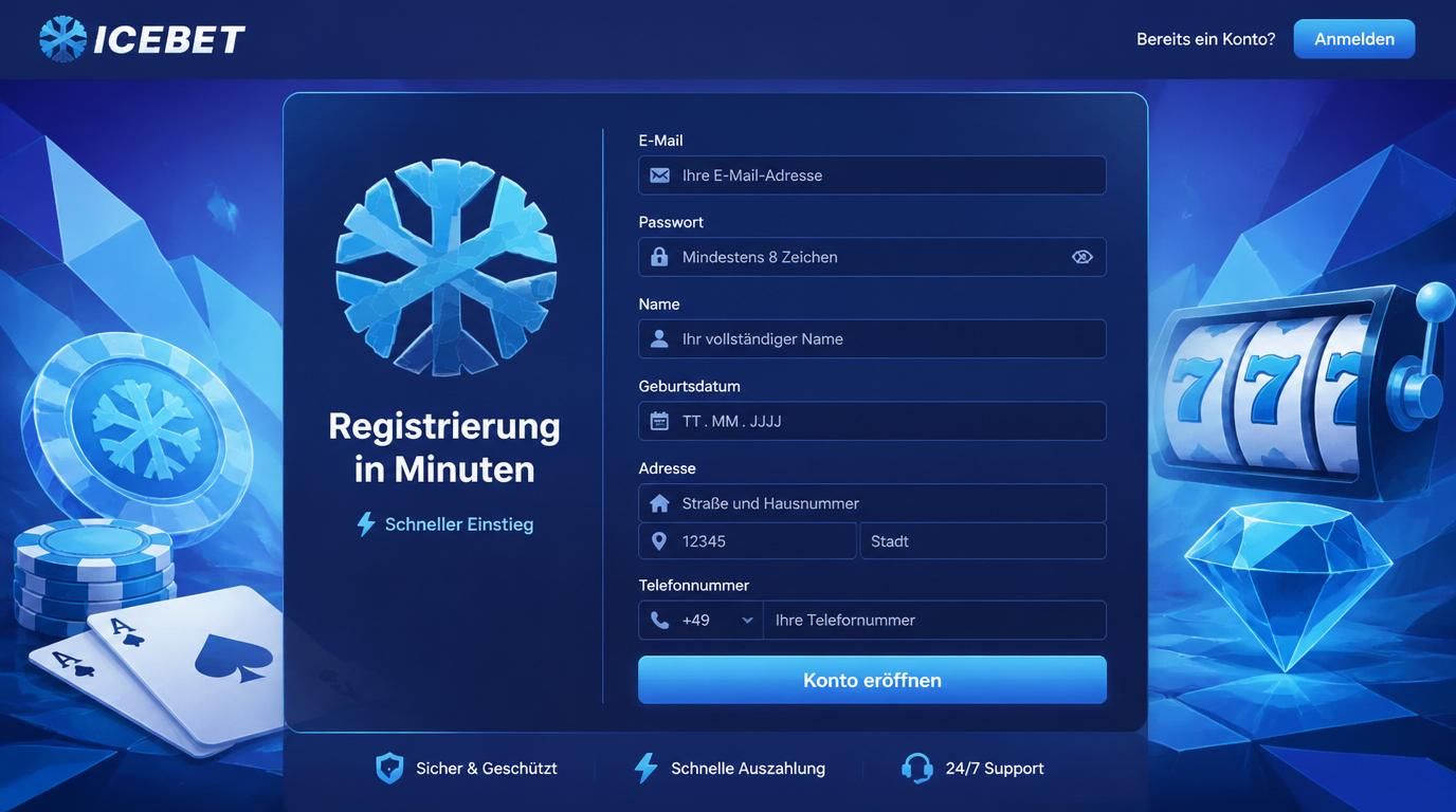 Ein übersichtliches Registrierungsformular, in dem deutsche Angaben wie Postleitzahl und Adresse vorkommen