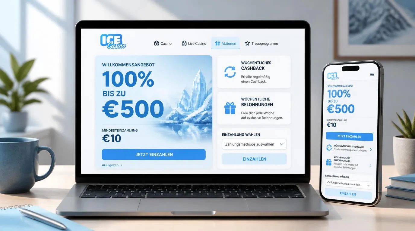 Casino-Bonusübersicht mit 100 % bis zu 500 € und einer Mindesteinzahlung von 10 €